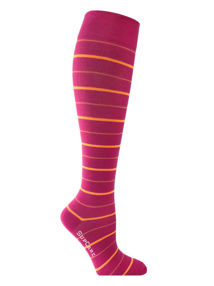 Bamboo compression stockings, pink with orange stripes