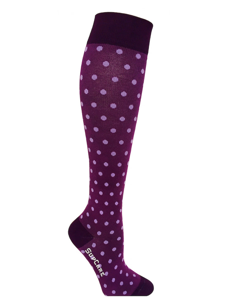 Bamboo compression stockings, purple with dots