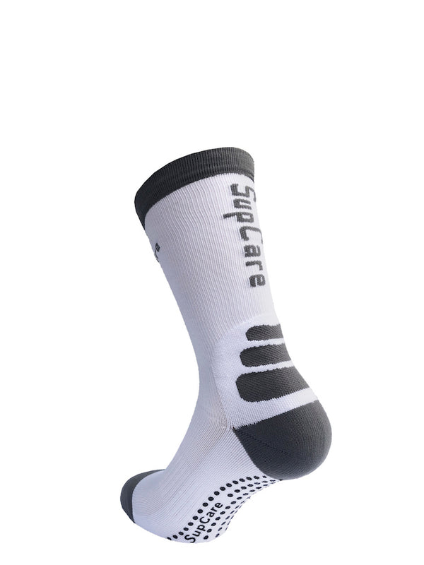 Sports compression crew socks with SoftAir, grip sole, white
