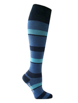 Cotton compression stockings, blue and turquoise stripes