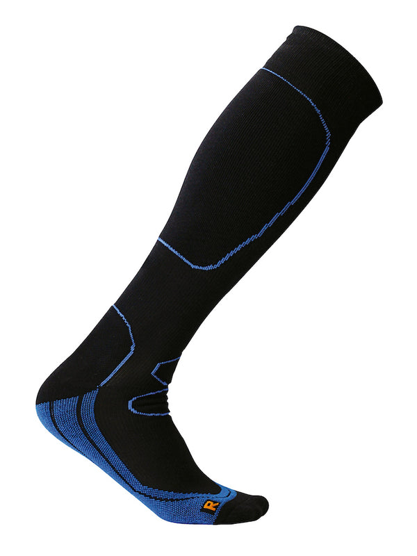 Sports compression socks, Recovery, black with blue details