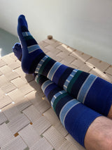 Cotton compression stockings, blue indie stripes
