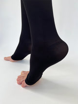 Medical stay-up compression tights with open toe, 140 denier, black