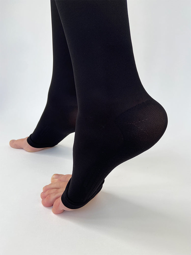 Medical compression tights with open toe, 140 denier, black
