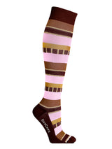 Cotton compression stockings, bordeaux indie stripes with gold glitter