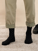 Cotton compression crew socks, black with white dots