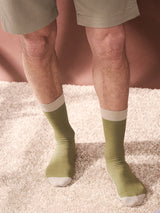 Bamboo compression crew socks, forest green and beige