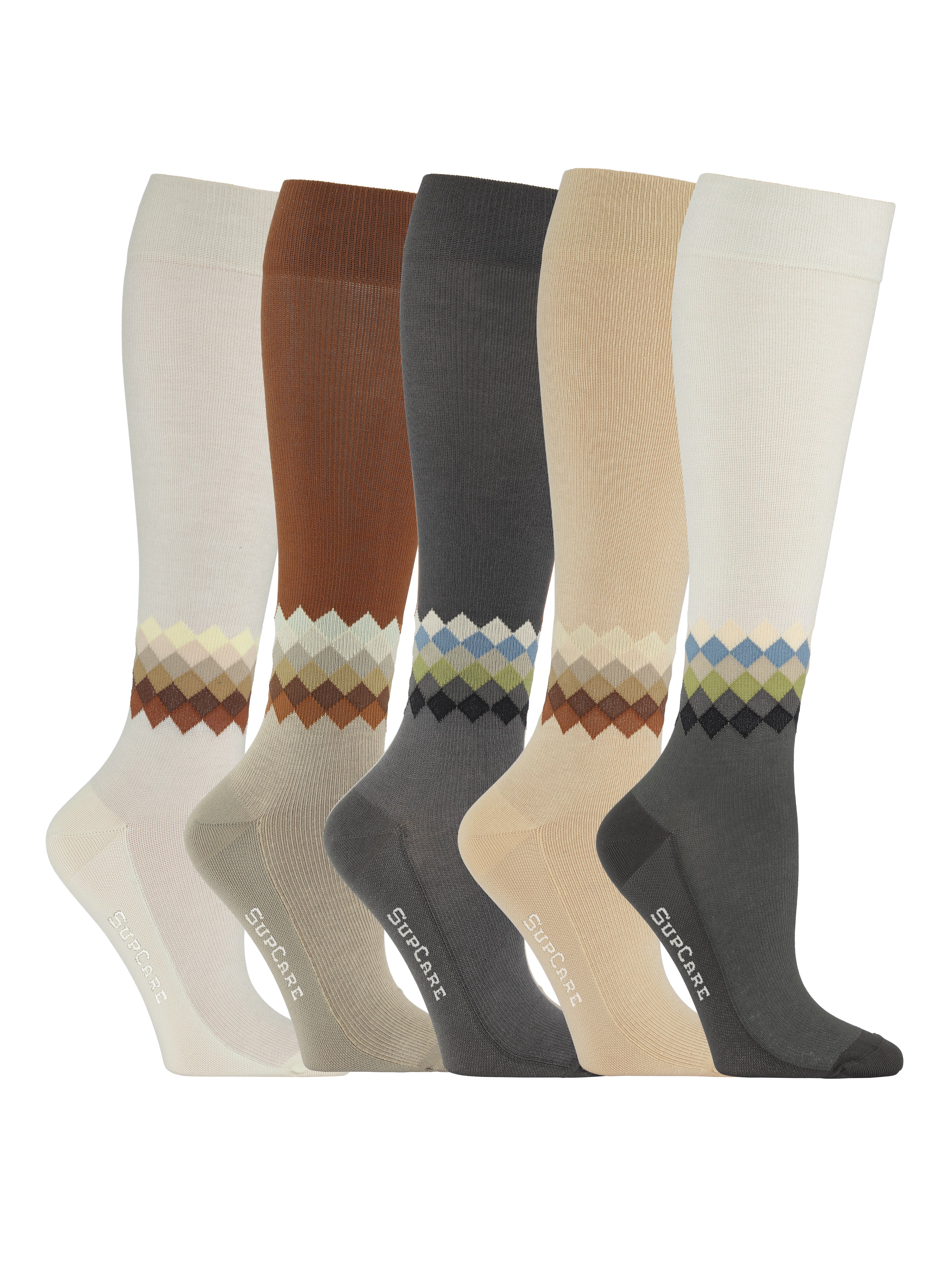 Wool compression stockings, gift box with 5 pairs, beige and grey mix ...