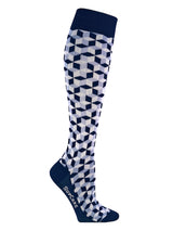 Bamboo compression stockings, blue geometric pattern