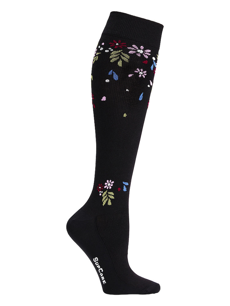 EcoCotton compression stockings, flower shower, black