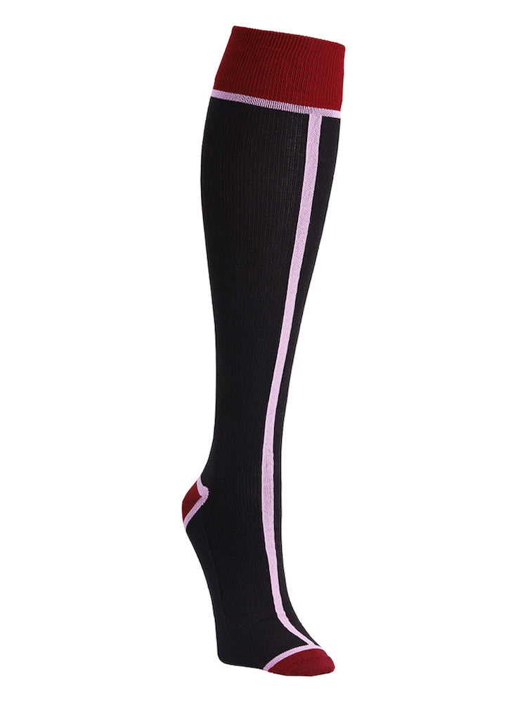 EcoCotton compression stockings, Pierre stripe, black with pink stripe