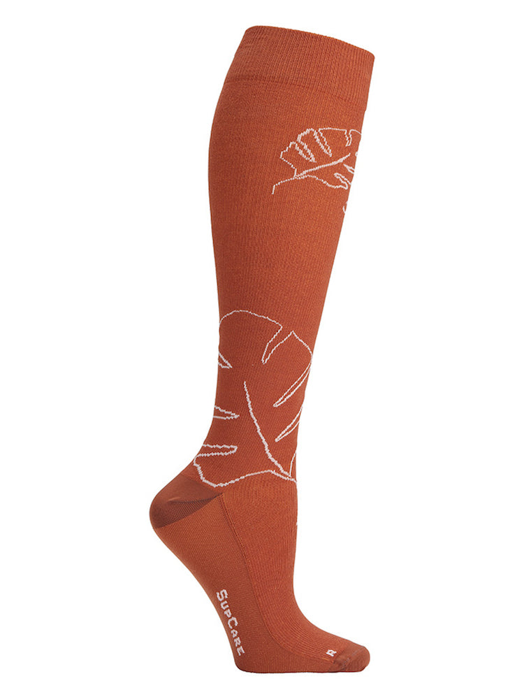 EcoCotton compression stockings, Monstera, cognac brown