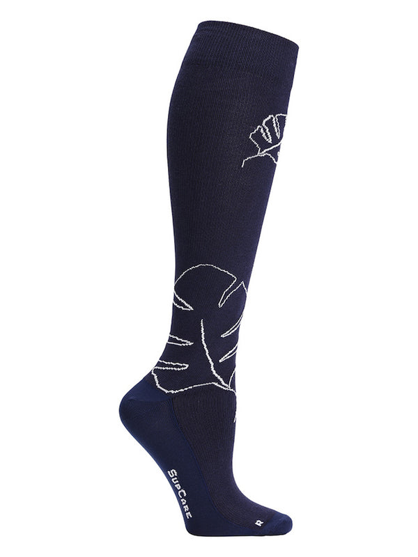 EcoCotton compression stockings, Monstera, navy blue