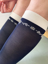 Meryl Skinlife compression stockings, navy blue with daisies