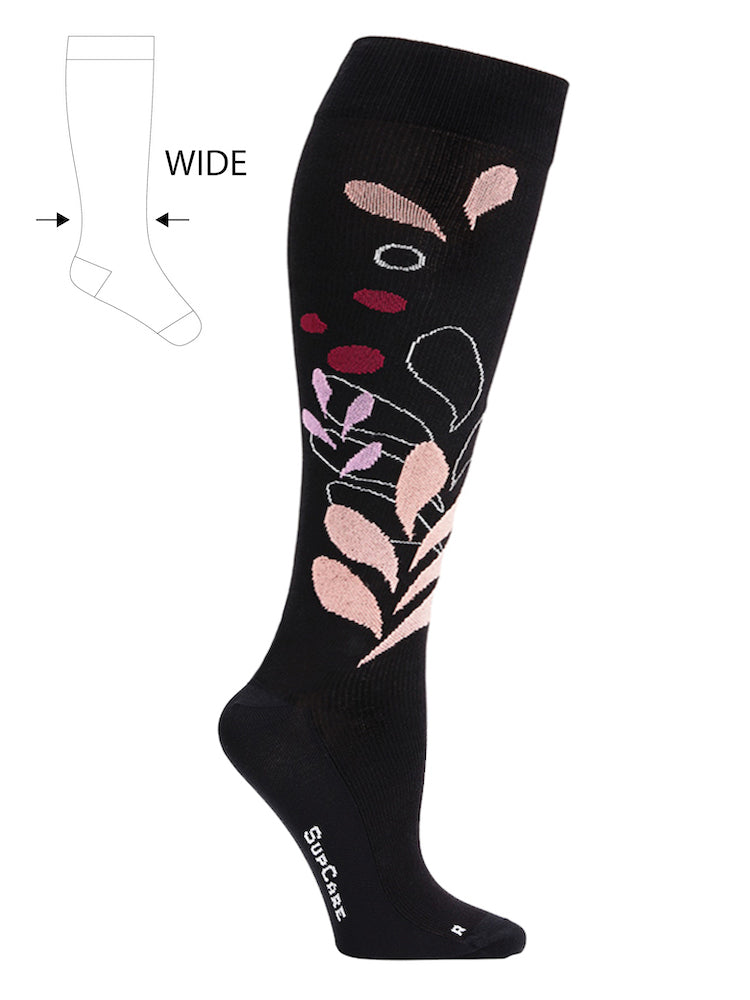 EcoCotton compression stockings, Wide leg, Botanic garden, black