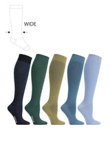 Bamboo compression stockings, gift box with 5 pairs, Wide leg, rib weave GARDEN colours