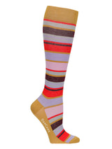 Bamboo compression stockings, yellow with red and pink stripes