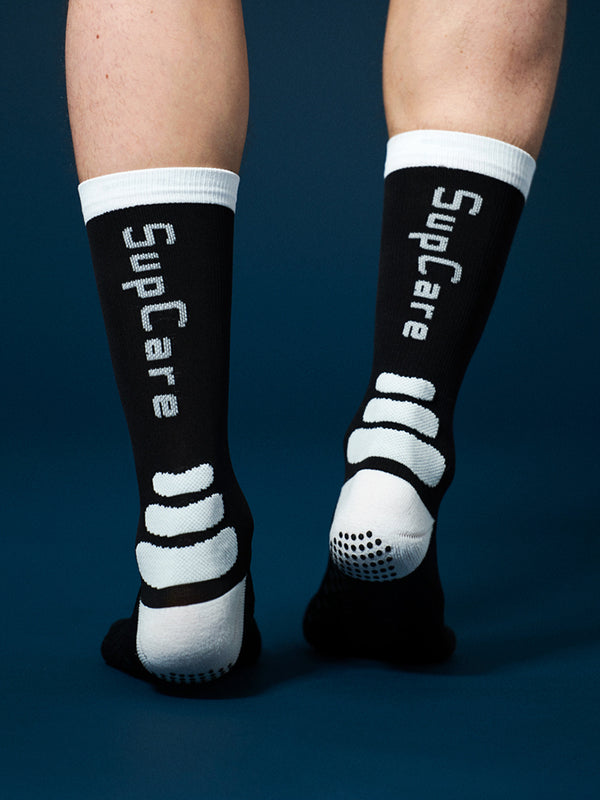 Sports compression crew socks with SoftAir, grip sole, black