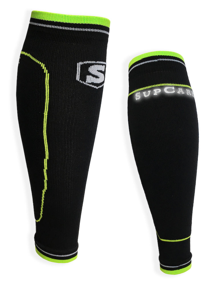Leg compression sleeves with SoftAir, black with green details