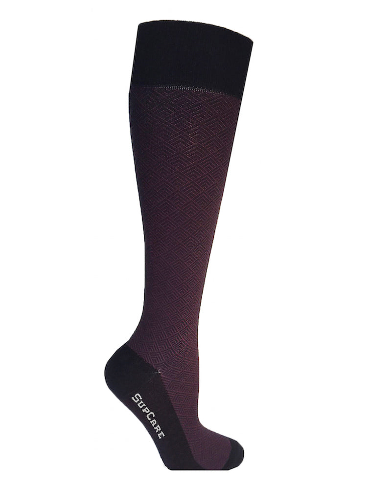 Bamboo compression stockings, black with red pattern