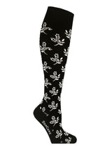 Bamboo compression stockings, black with white flowers