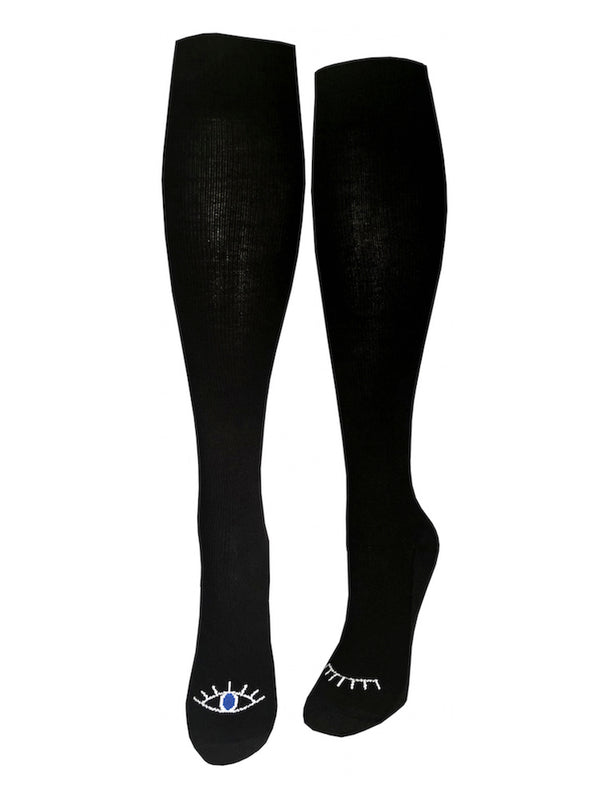Cotton compression stockings, black with winky eyes