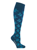 Bamboo compression stockings, blue with blue flowers