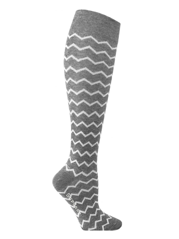 Cotton compression stockings, grey with zig-zag stripes