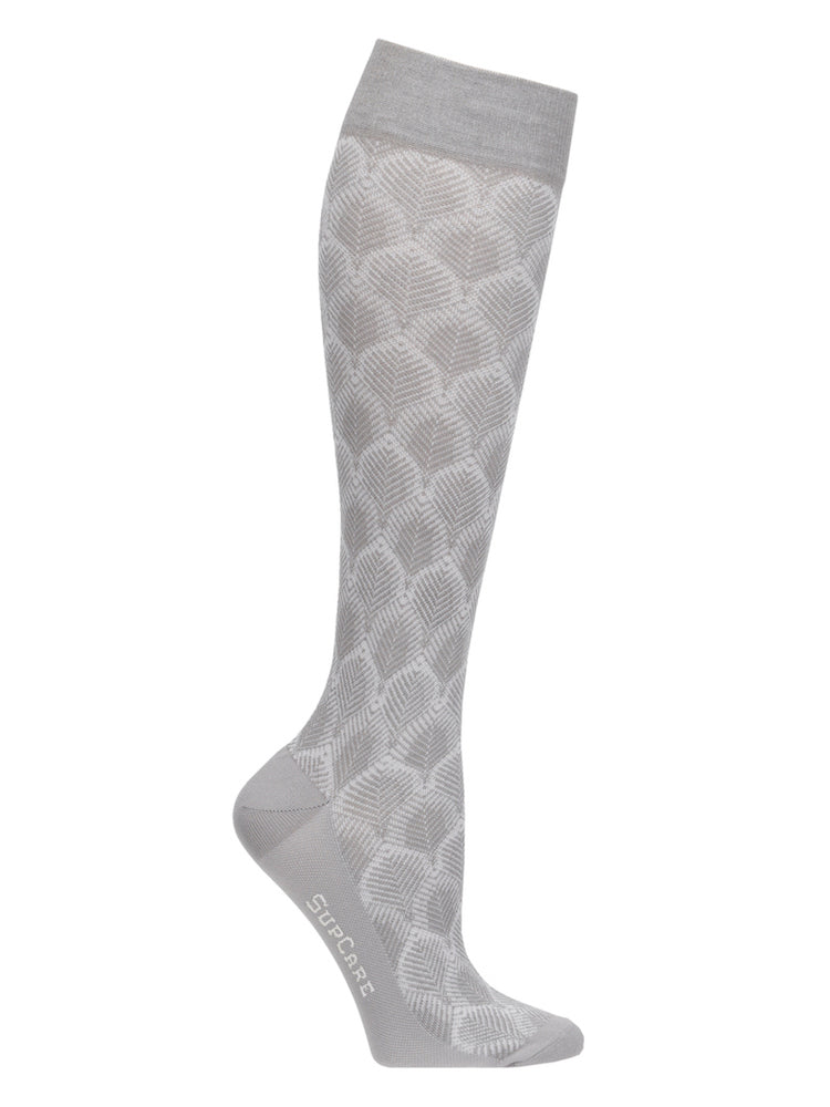 Bamboo compression stockings, light grey leaves