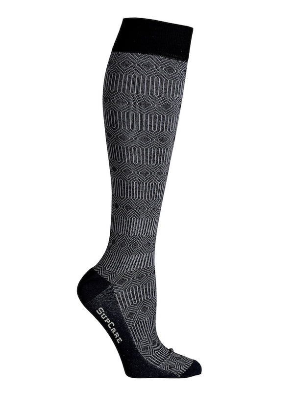 Bamboo compression stockings, wide leg, black Marocco pattern