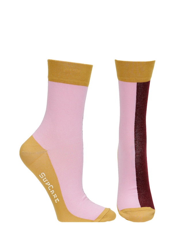Bamboo compression crew socks, pink/bordeaux