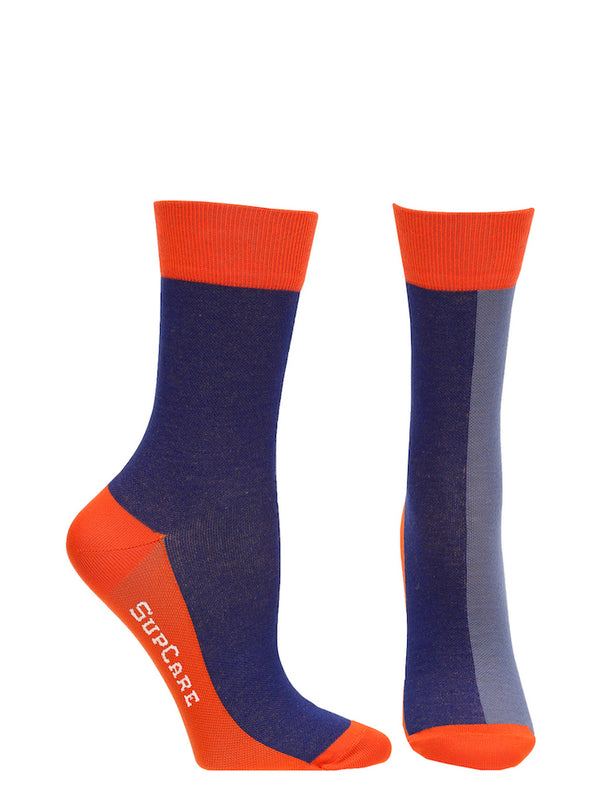 Bamboo compression crew socks, blue/red