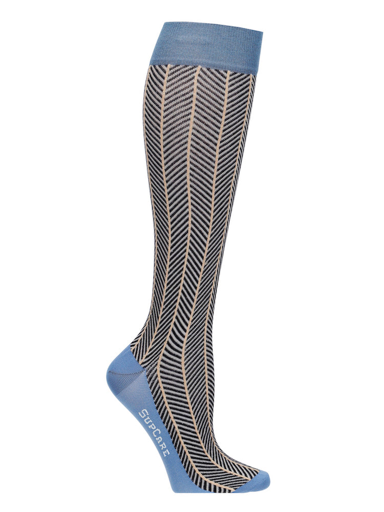Cotton compression stockings, blue herringbone with gold glitter – SupCare