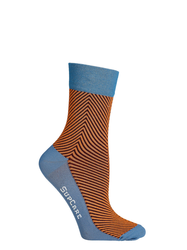 Bamboo compression crew socks, blue and orange herringbone