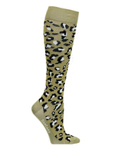 Cotton compression stockings, dusty green leopard