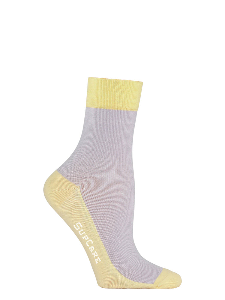 Bamboo compression crew socks, pastel purple and yellow