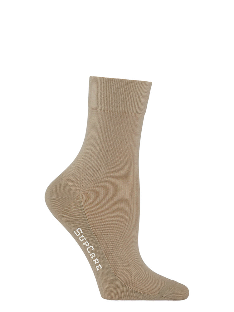Cotton compression crew socks, plain beige