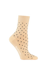 Cotton compression crew socks, beige with black dots