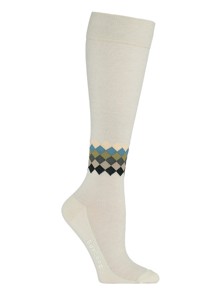 Bamboo compression stockings, sand with chequered detail