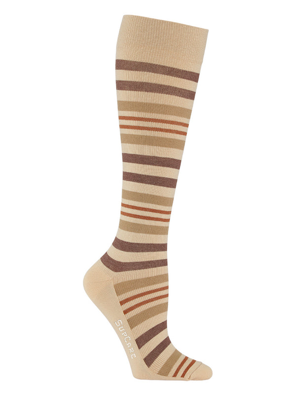 Bamboo compression stockings, beige and brown stripes