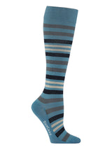 Cotton compression stockings, blue and grey stripes