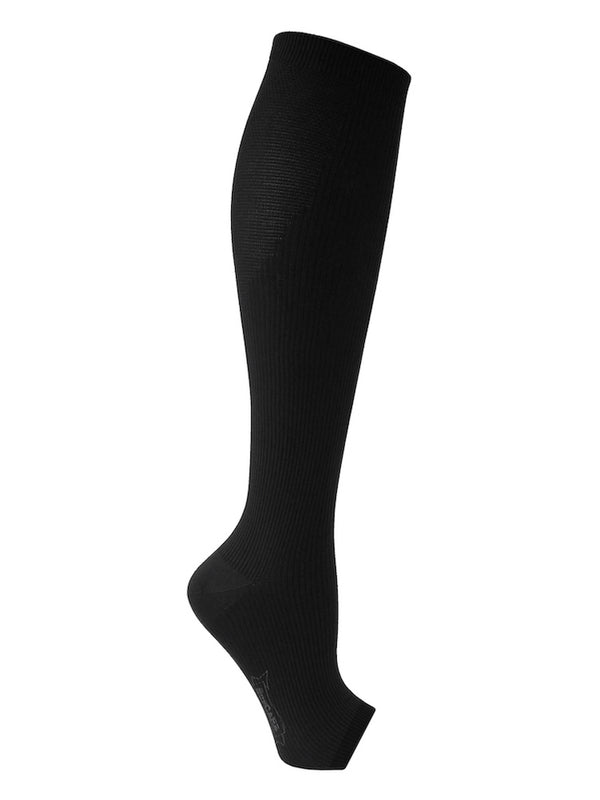 Microfiber compression stockings, open toe, black