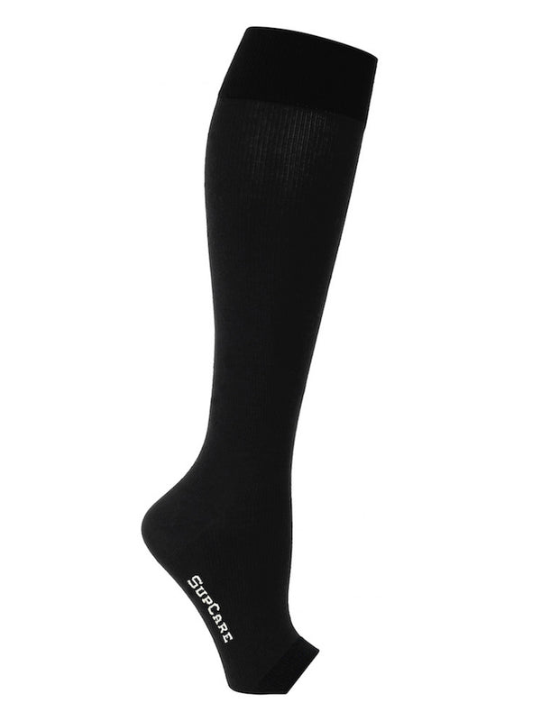 Cotton compression stockings, open toe, black