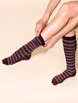 Meryl Skinlife compression stockings, bordeaux with stripes