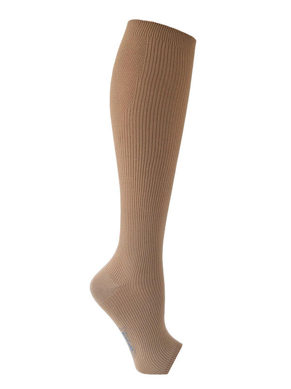 Microfiber compression stockings, open toe, beige