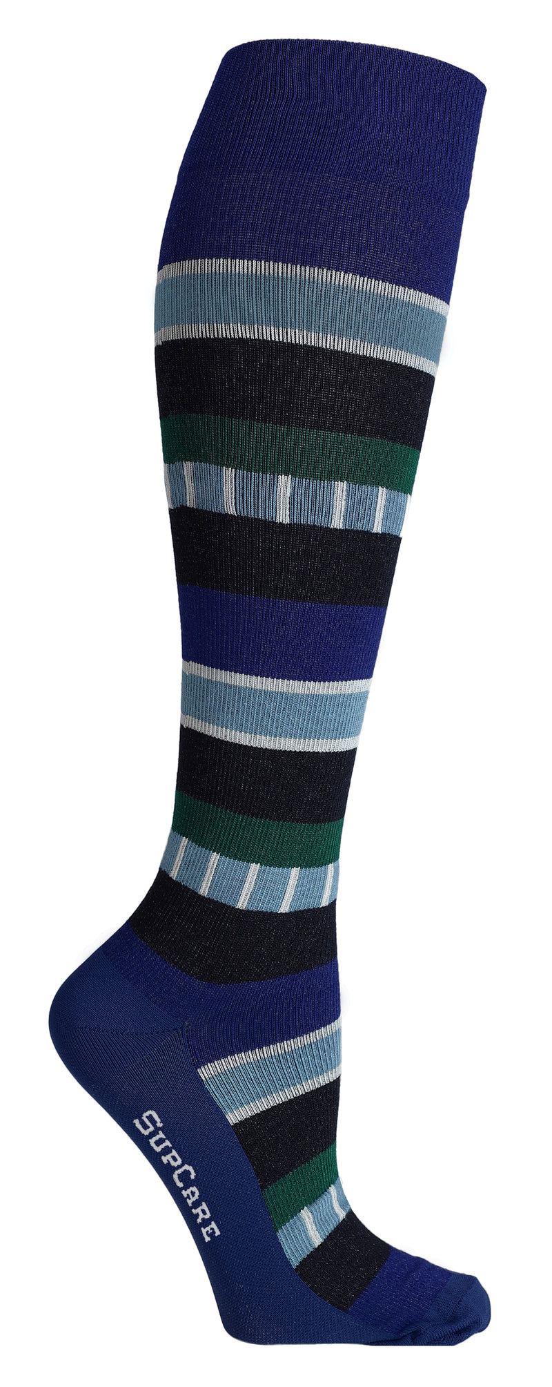Cotton compression stockings, blue indie stripes