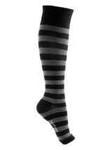 Cotton compression stockings, open toe, black and grey stripes