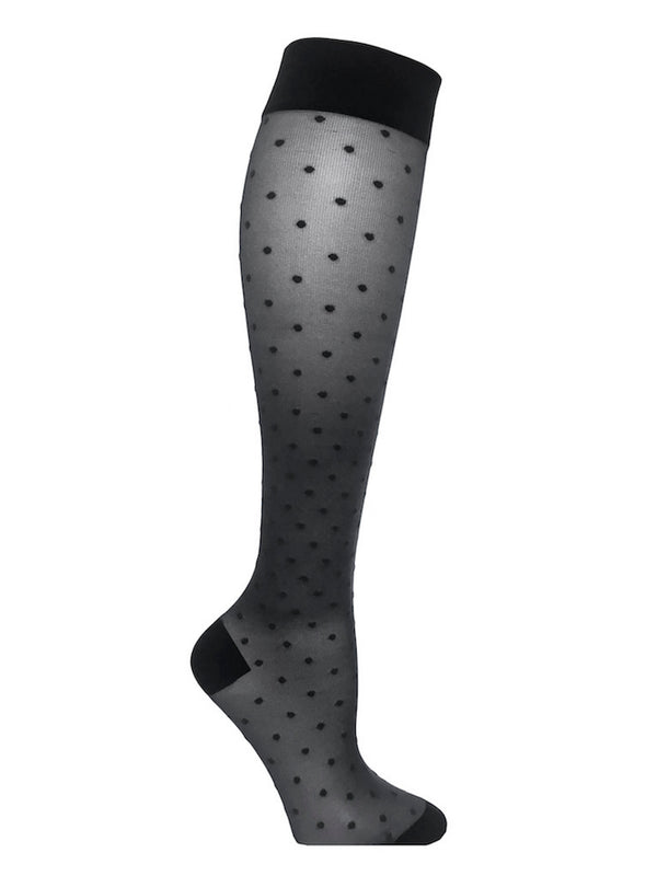 Nylon compression stockings, 70 denier, black with dots