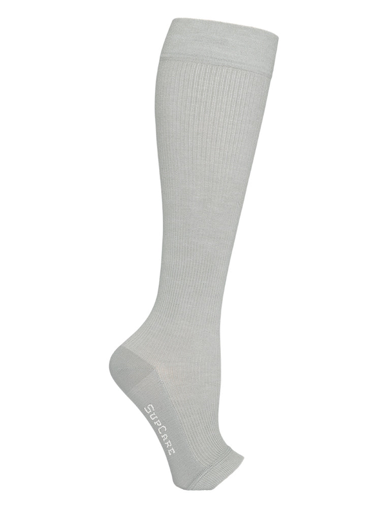 Bamboo compression stockings, open toe, light grey