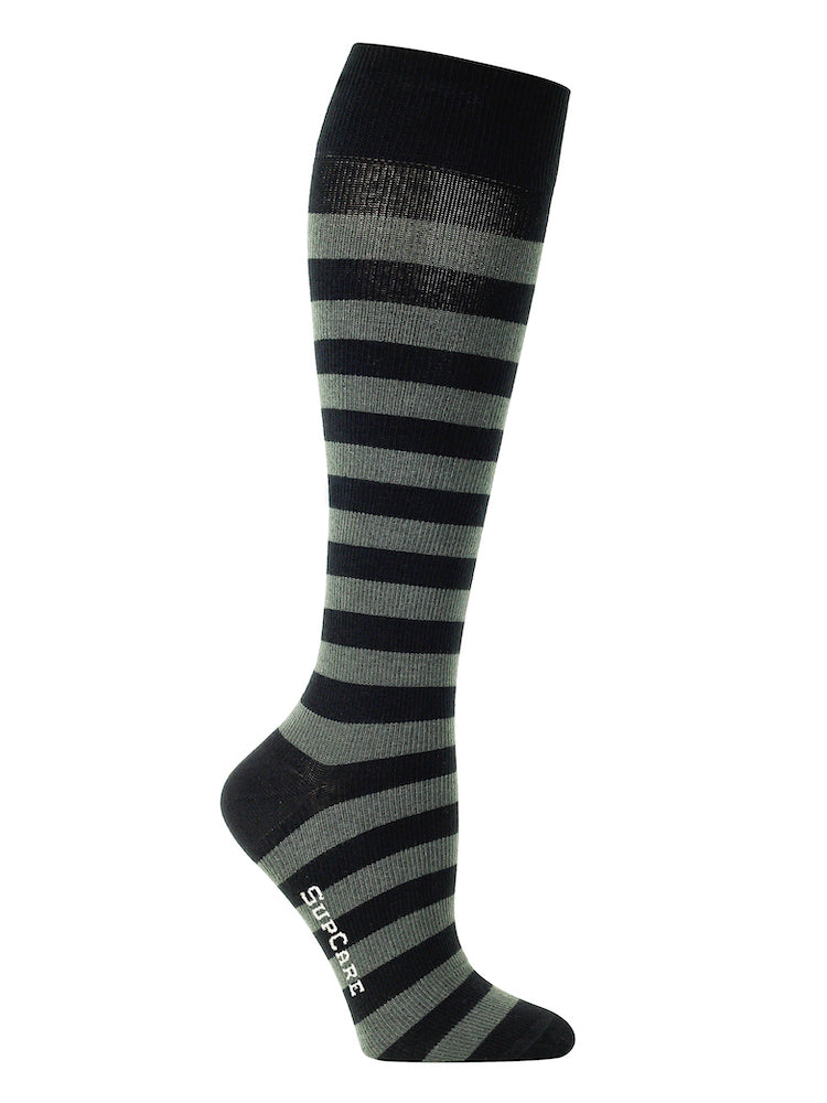 Cotton compression stockings, black and grey stripes